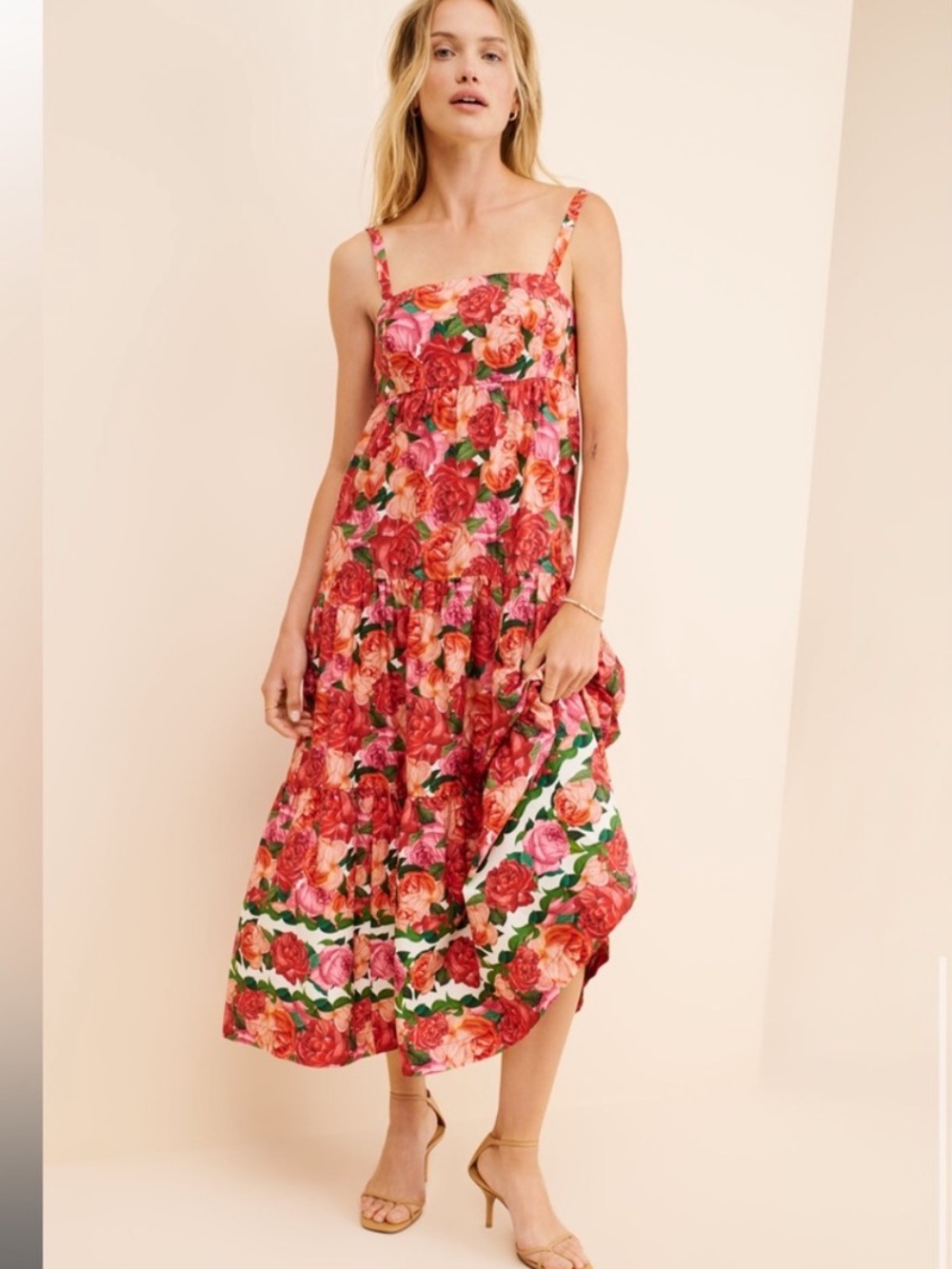 Sachin & Babi Giorno Cotton Tiered Floral Bright Maxi Dress size large